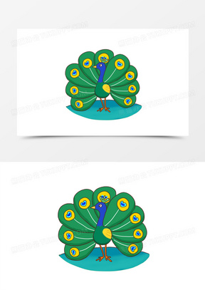 手绘卡通q版孔雀开屏免抠元素