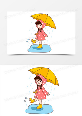 雨中人物简笔画踩水图片