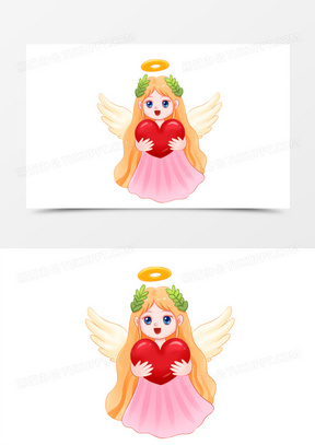 手绘插画风可爱小天使手捧爱心元素