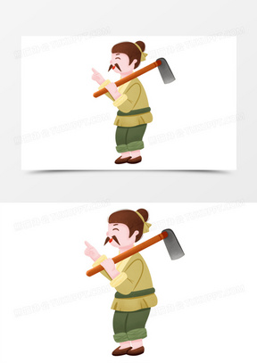 卡通免抠手绘拿锄头的农民素材