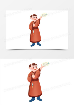 手绘免抠古代小孩拿盘子吃饭元素