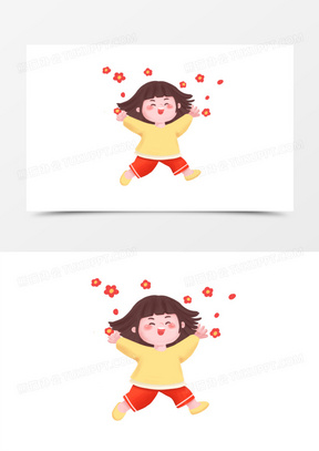 手绘卡通女孩开心撒花表情素材