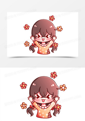 卡通手绘女孩撒花表情包素材