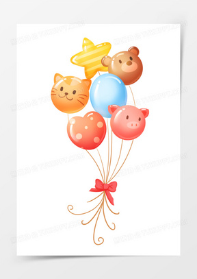 手绘卡通可爱动物儿童气球免抠素材
