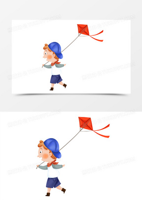 卡通手绘放风筝的小男孩素材