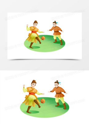 手绘古人踢蹴鞠插画元素