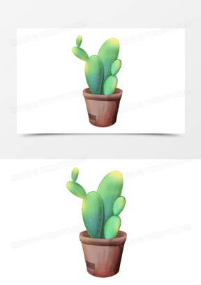 手绘元素卡通盆栽仙人掌植物元素