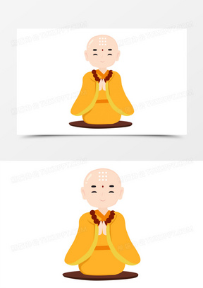 卡通矢量扁平双手合十的小和尚素材