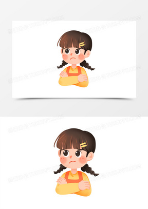 手绘卡通撇嘴的女孩表情包免抠素材