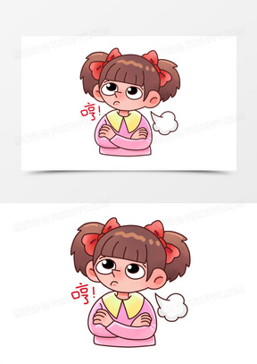 手绘卡通风格女孩噘嘴表情包素材