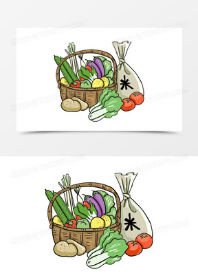 手绘卡通菜篮子免抠元素