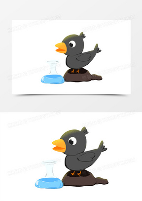 一组卡通手绘可爱乌鸦喝水合集二素材
