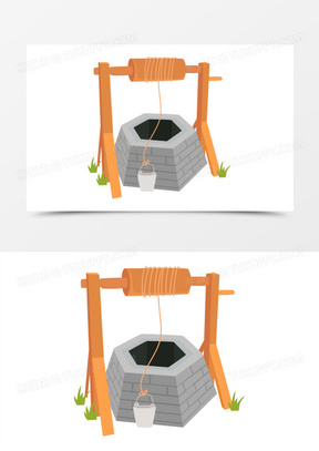 卡通矢量古井打水元素