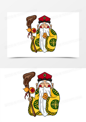 手绘卡通土地公爷爷免抠素材