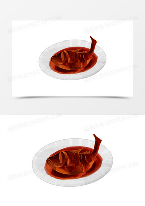 手绘的一条糖醋鱼元素