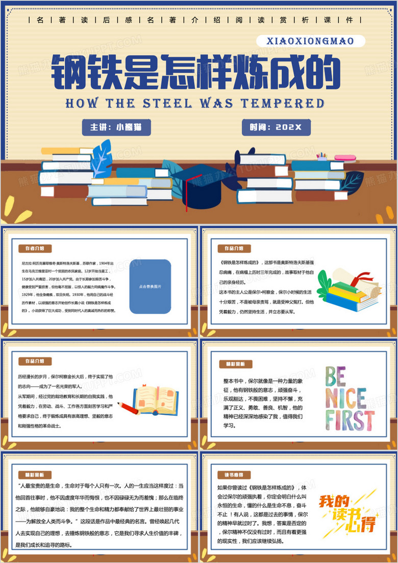 钢铁是怎样炼成的读书分享PPT模板