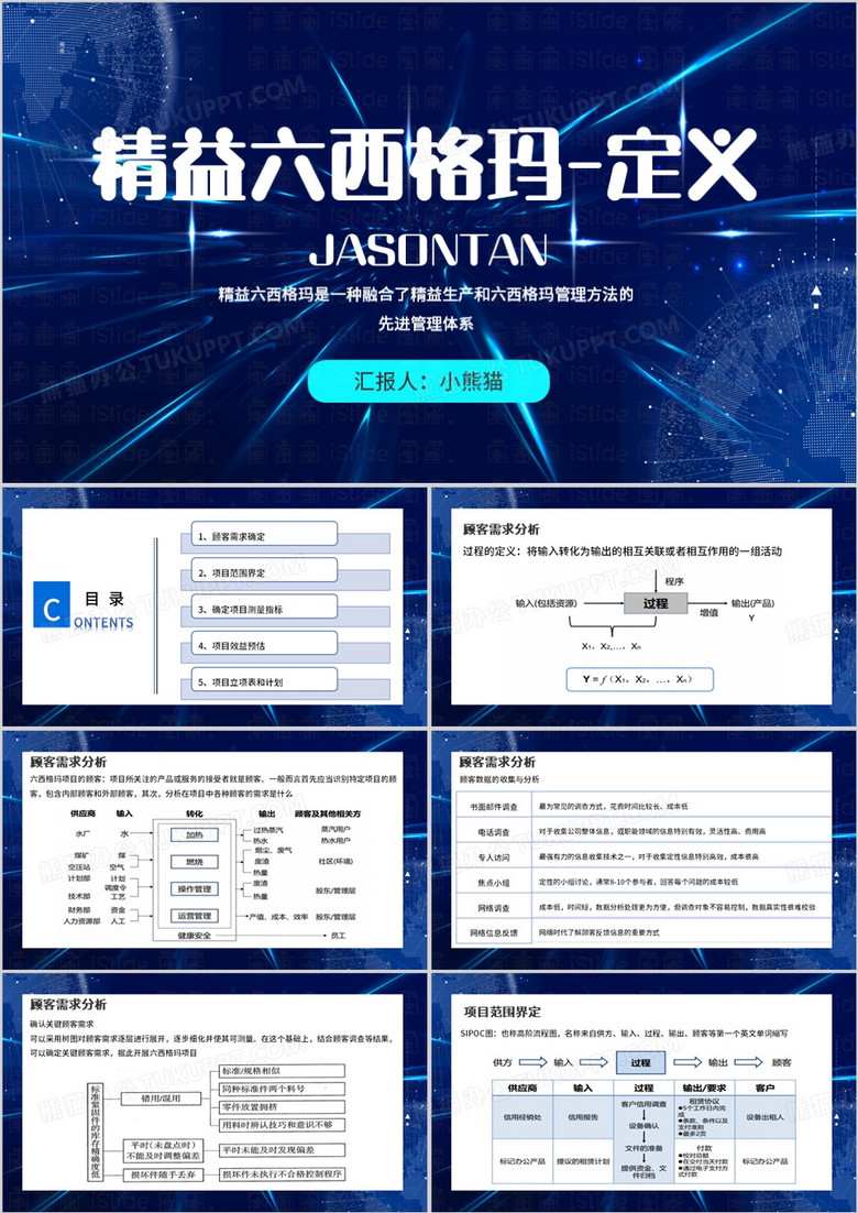 蓝色简约风精益六西格玛PPT模板