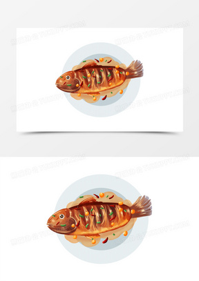 手绘插画糖醋烤鱼红烧鱼免抠素材