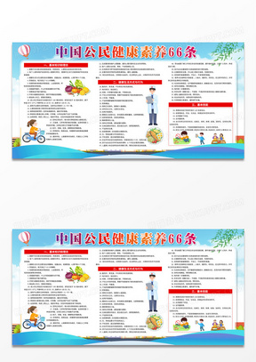 2023年蓝色中国公民健康素养66条宣传展板宣传栏设计