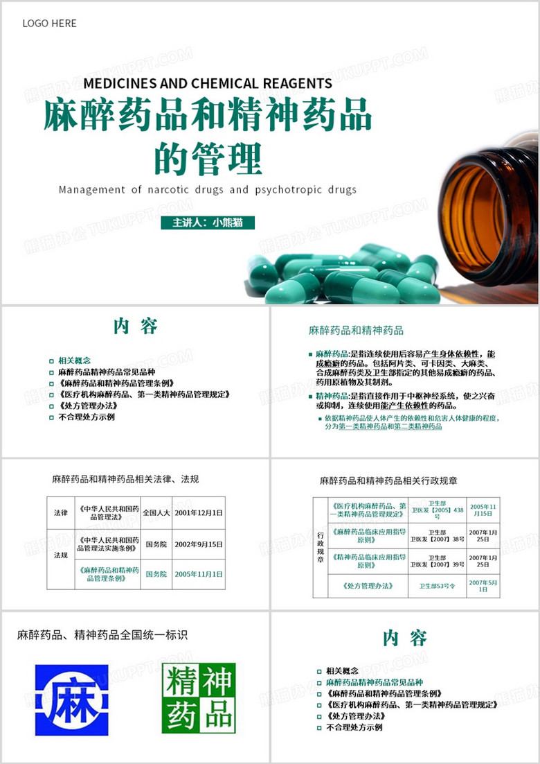 绿色简约风麻醉药品和精神药品管理PPT模板