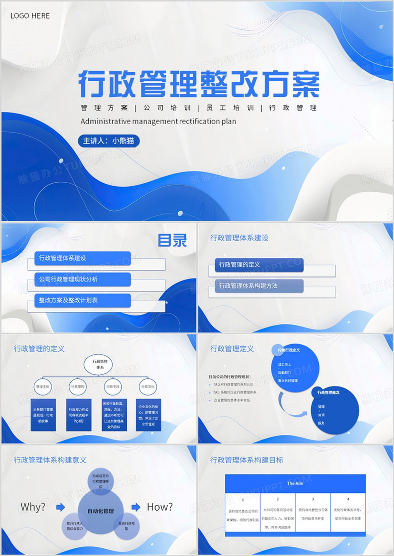 蓝色商务风行政管理整改方案PPT模板