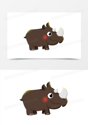 一组卡通手绘可爱野生动物合集之犀牛元素