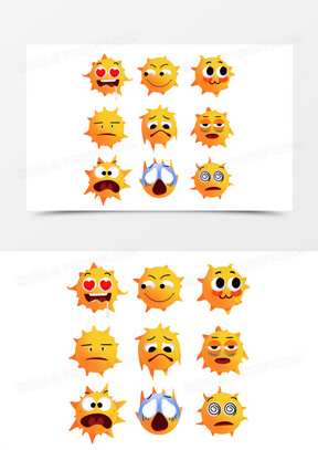 一组太阳表情包emoji搞怪合集元素