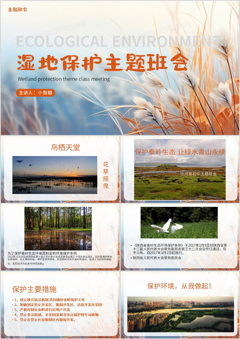蓝色简约风保护秦岭生态环境PPT模板