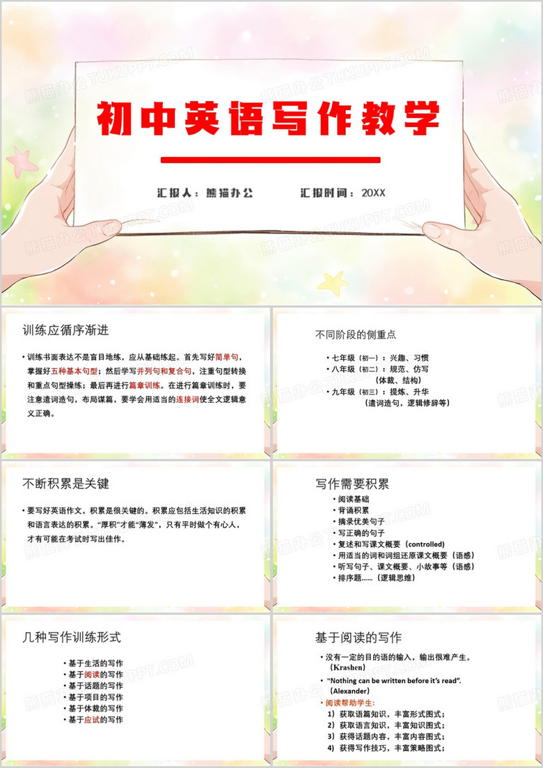 黄色简约初中英语写作教学PPT模板
