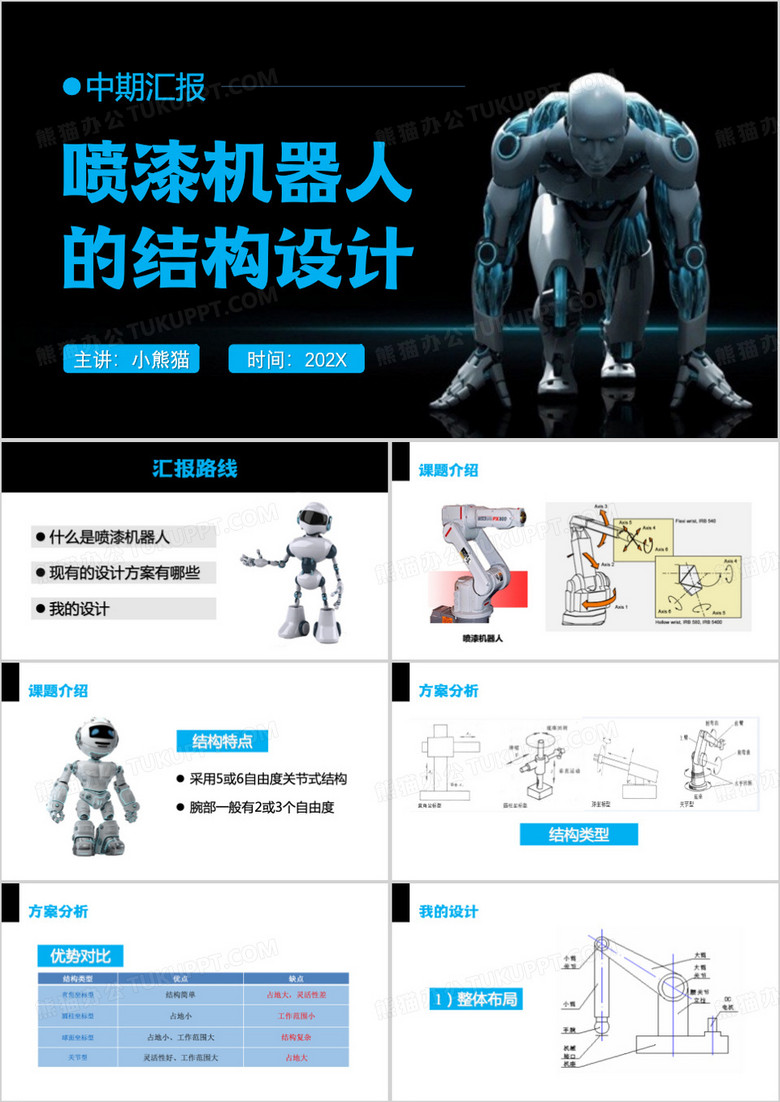 蓝色喷漆机器人的结构设计PPT模板