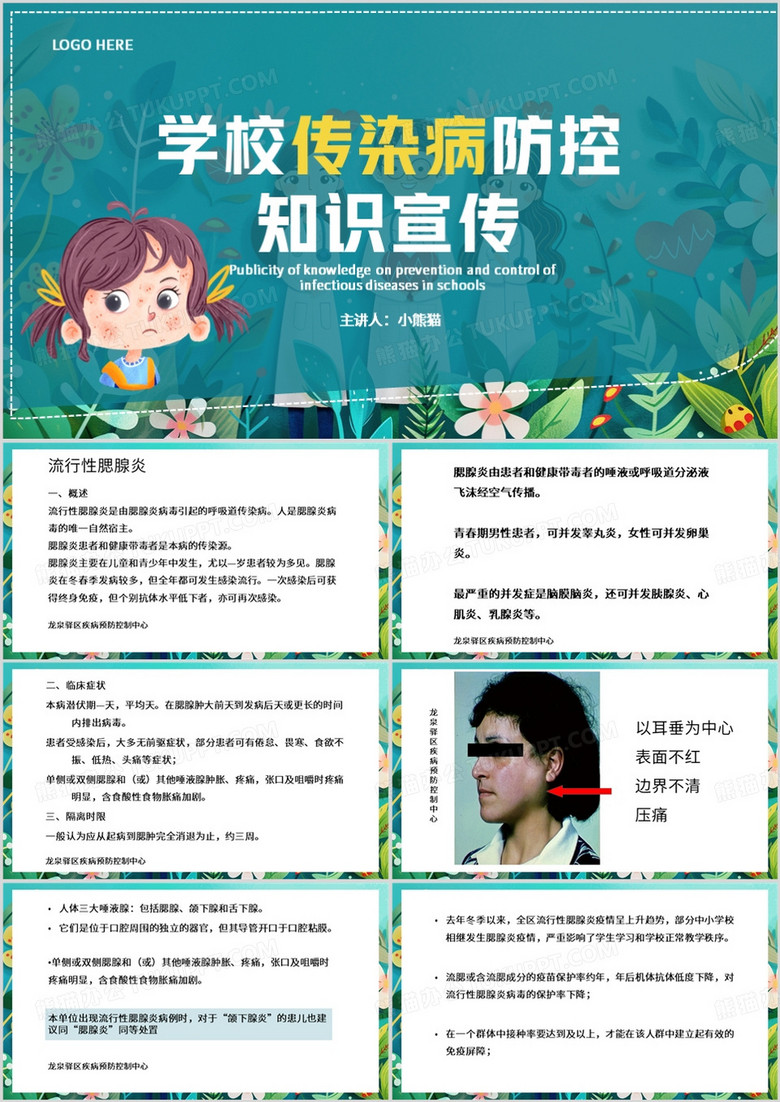 绿色简约风学校传染病防控知识PPT模板