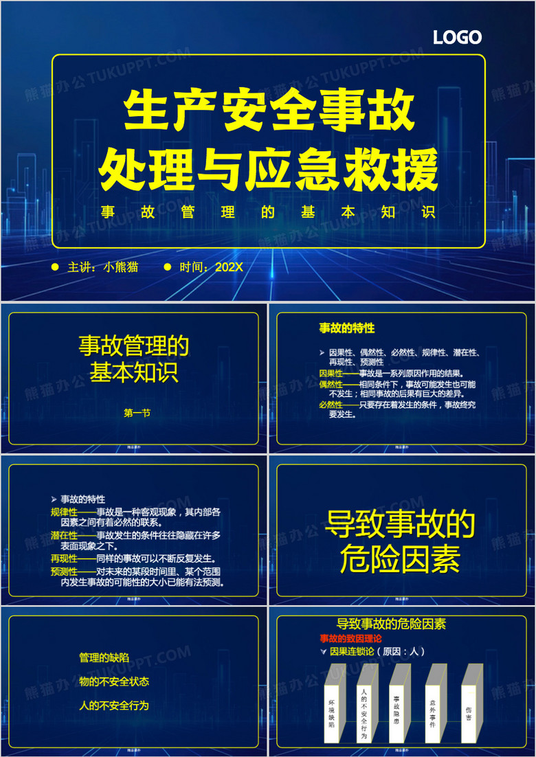 蓝色简约风生产安全事故处理PPT模板