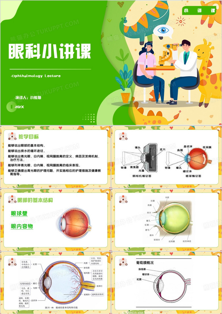 绿色卡通风眼科小讲课PPT模板