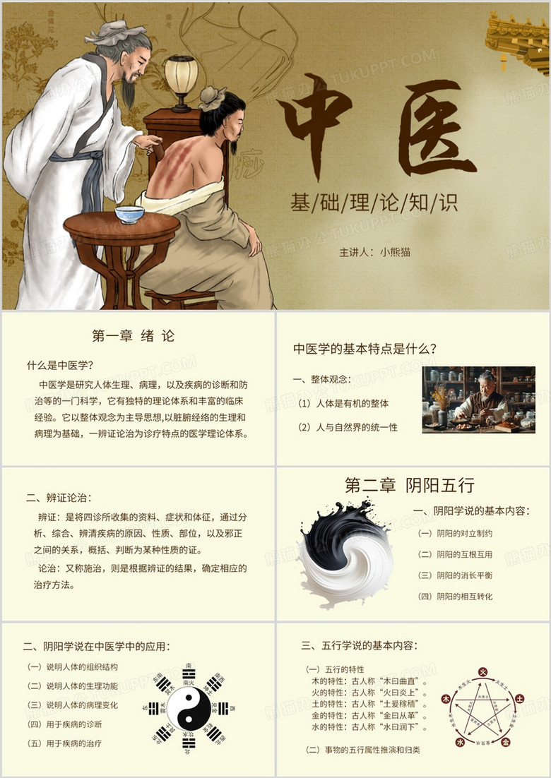 棕色中国风中医基础理论知识PPT模板