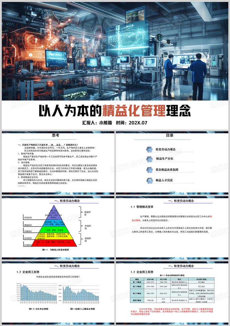 蓝色简约风以人为本的精益化管理PPT模板