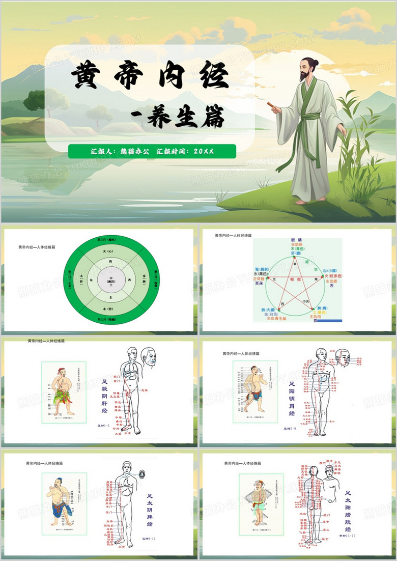 绿色中国风黄帝内经经络PPT模板