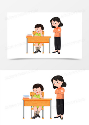 卡通上课开小差睡觉被老师抓包场景元素