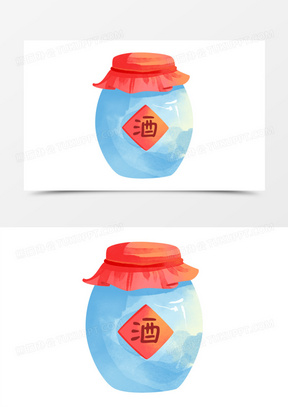 手绘卡通酒坛元素