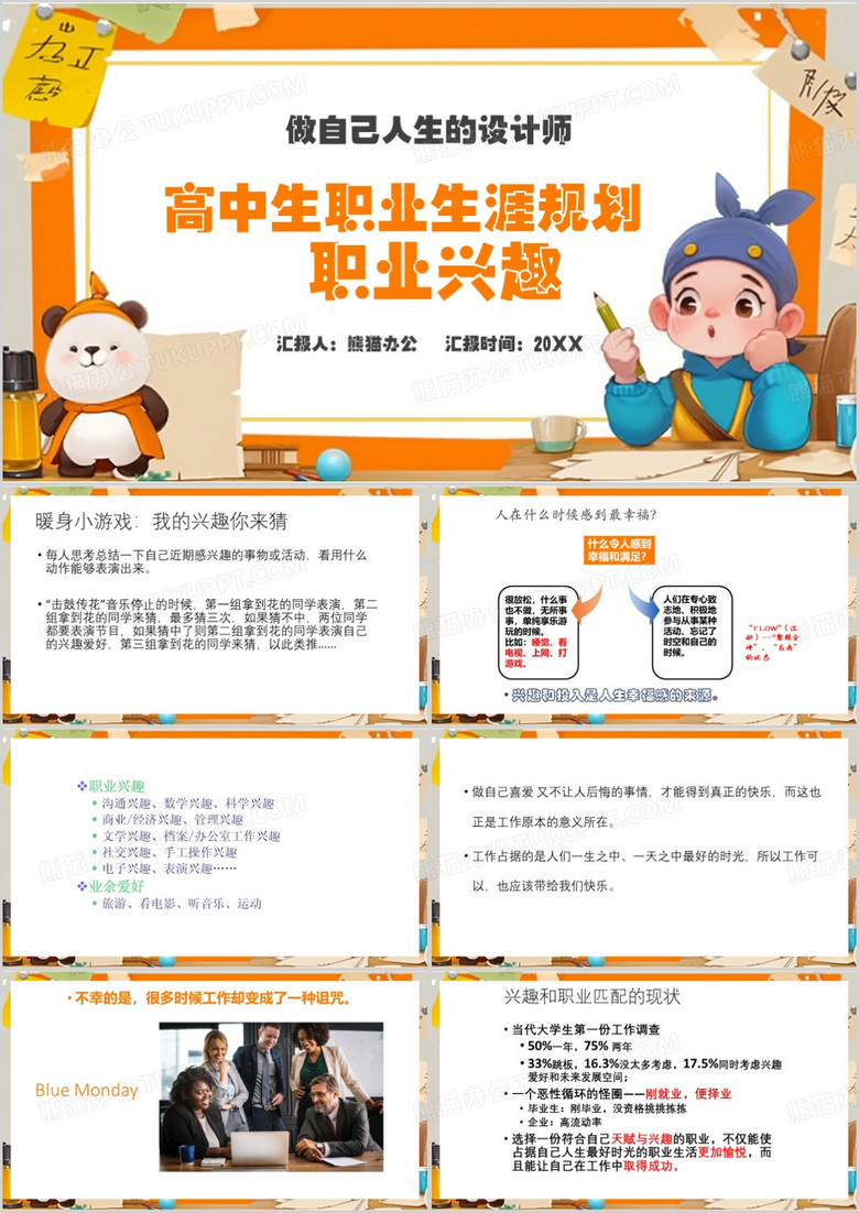橙色简约风高中生职业生涯规划PPT模板