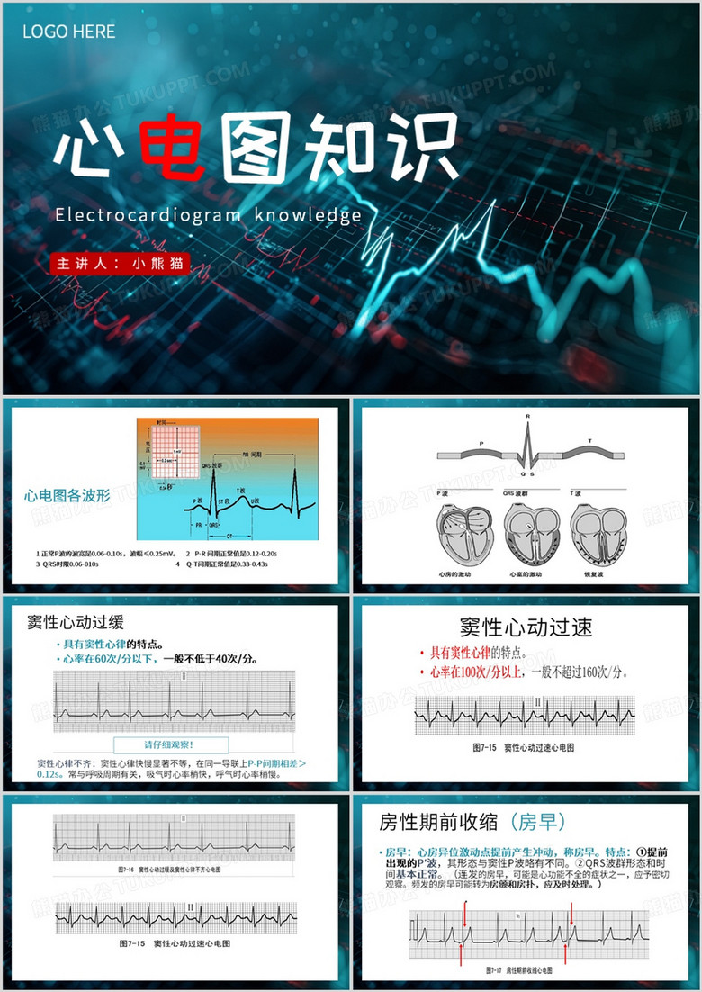 绿色简约风心电图知识培训PPT模板