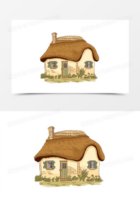 手绘卡通茅草小屋免抠元素