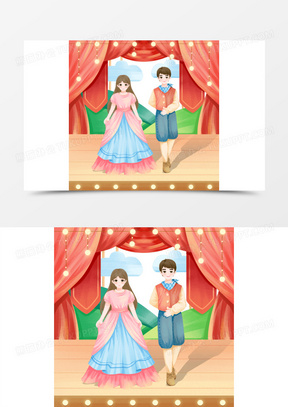 手绘话剧演员舞台表演元素