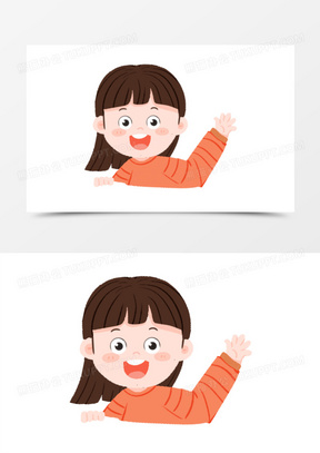 手绘免抠可爱的小女孩打招呼免抠元素