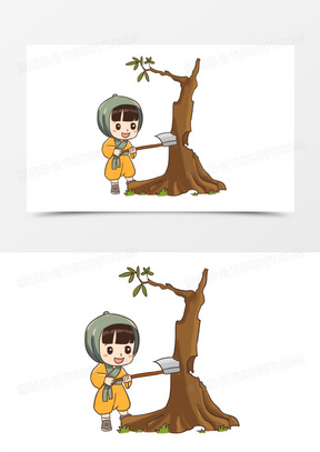 手绘卡通儿童砍柴免抠元素