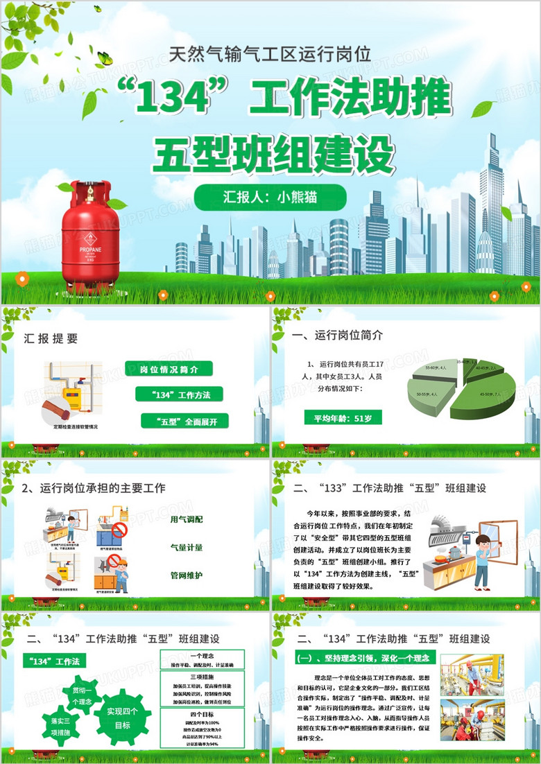 绿色卡通风五型班组建设PPT模板