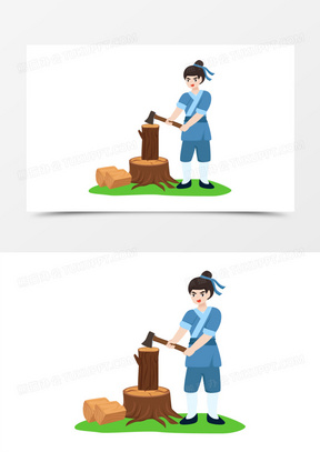 卡通矢量古代樵夫砍柴元素