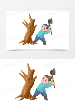 卡通手绘砍柴的人元素
