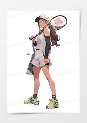 卡通动漫二次元女网球运动员人物形象元素