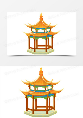 楼阁等古典建筑大唐西市素材550卡通手绘亭台楼阁建筑免抠元素1281水