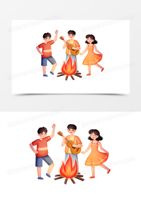 儿童画篝火晚会图片大全简单